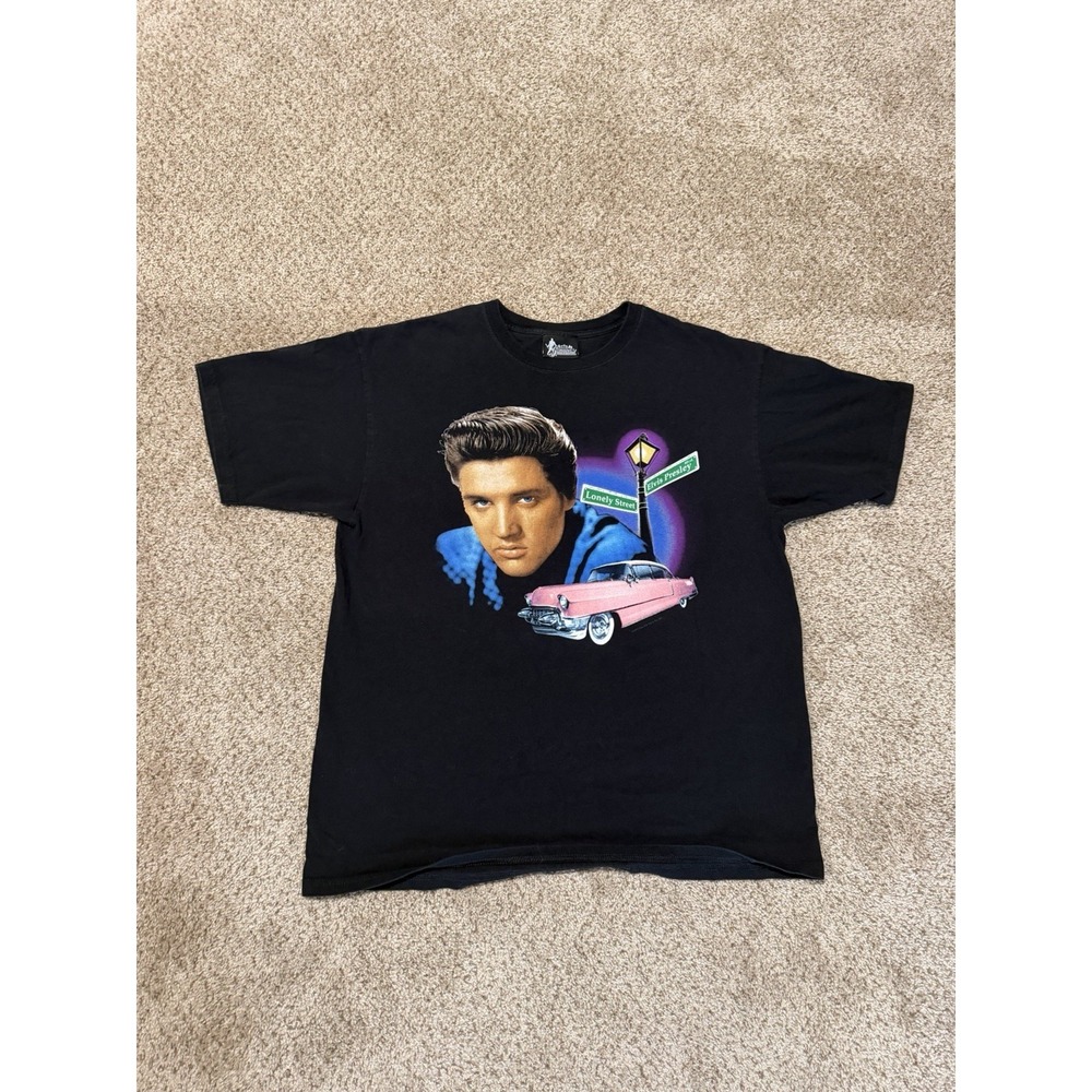 Vintage Elvis Presley Graceland Tee Shirt Mens XL Black Pink Cadillac Music